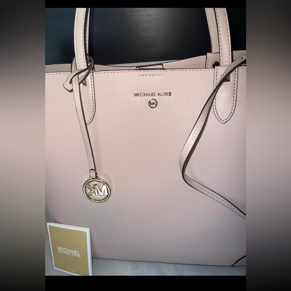 Michael Kors Edith Large Open Leather Tote Bag Soft Pink Detachable Pouch New